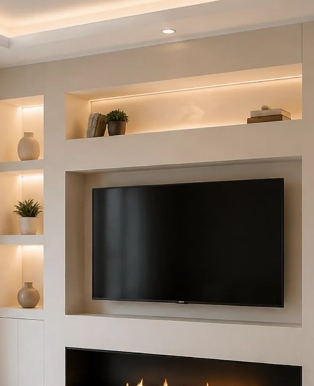 Detalle de hornacinas y mueble de pladur a medida realizado por Pladelux