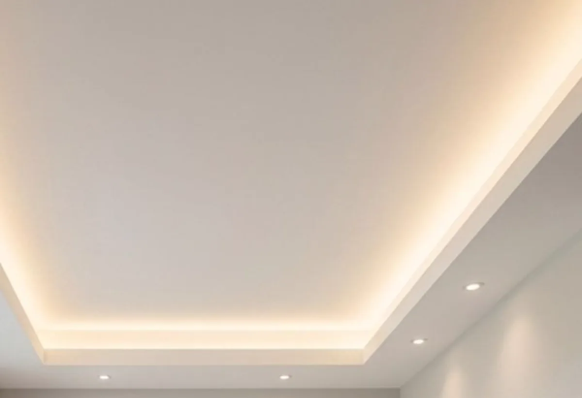 Detalle de foseado perimetral con tira LED en un techo de pladur